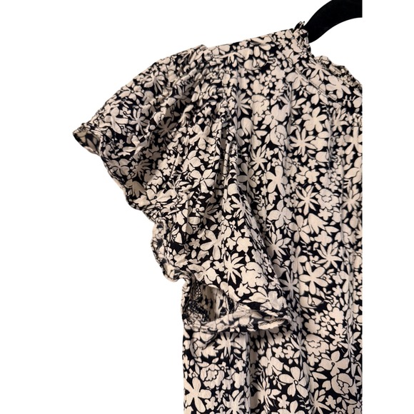 Anthropologie Floral Tiered Mini Dress Black White V-Neck Flutter Sleeve SP - Picture 5 of 6